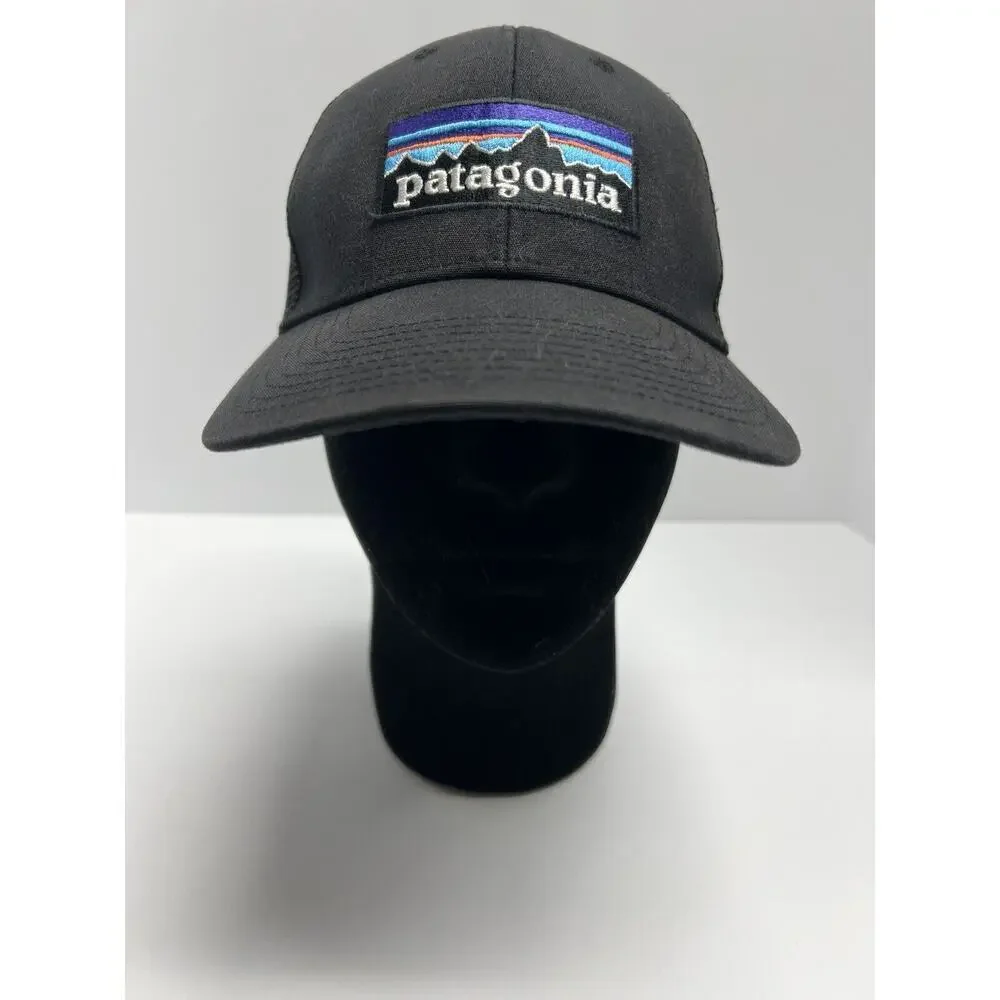 Patagonia Unisex Ball Cap P-6 Logo Trucker Snap Back Hat Mesh Black - Picture 1 of 10